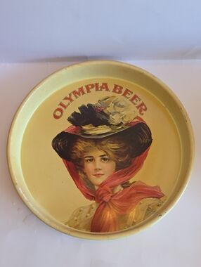 Vintage 1972 Olympia Beer Metal Tray    Barware Serving Victorian Woman